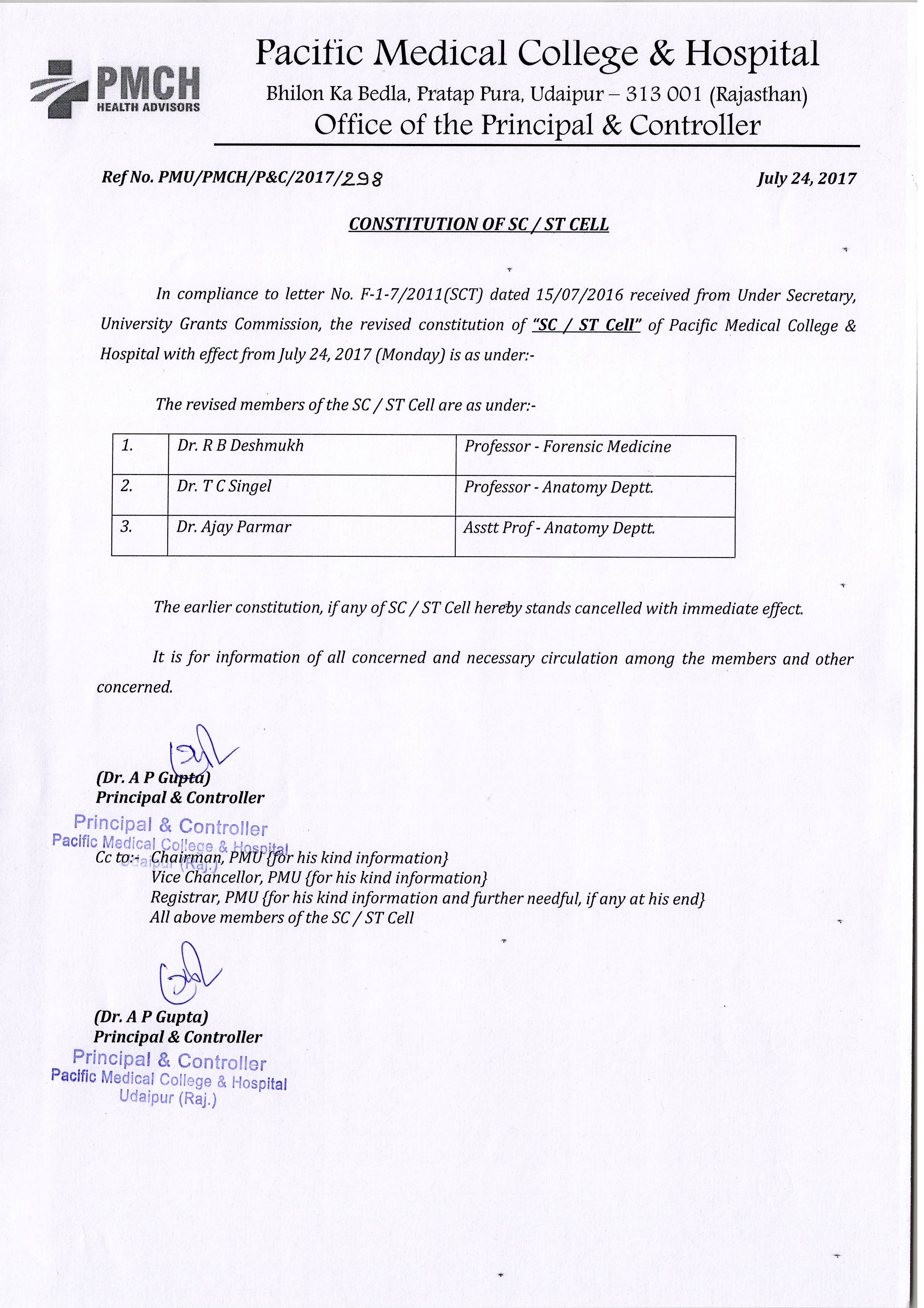 ST-SC Cell - Pacific Medical College And Hospital