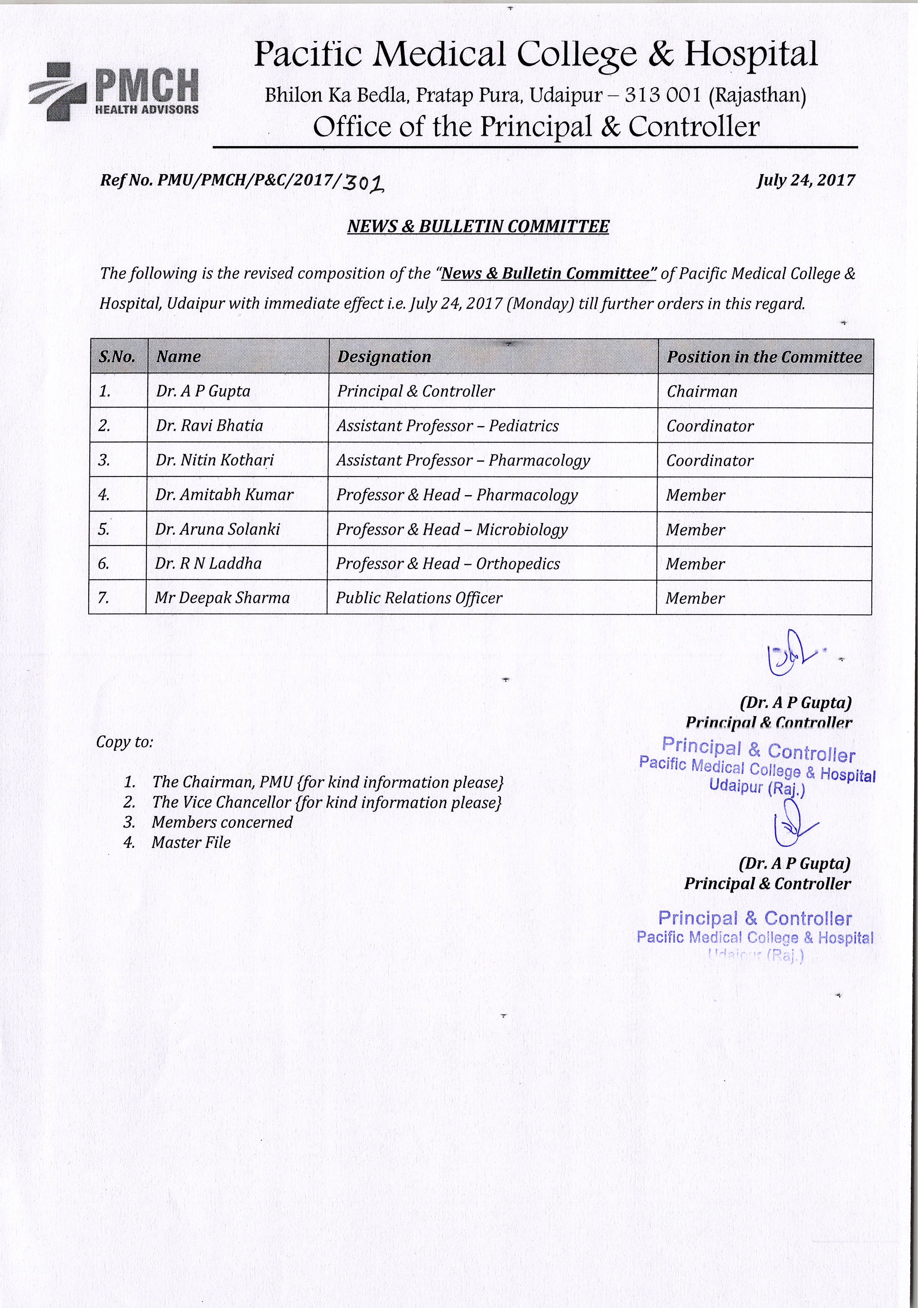 News Bulletine Committee - Pacific Medical College And Hospital